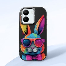 HONTINGA Vivo Y27 ile Uyumlu Kılıf Kamera Korumalı Düşüme Önleyici Kamera Koruyucu Siyah Yumuşak Silikon Couple Telefon Kılıfı Tavşan Desenli K4-0381