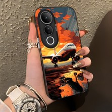 HONTINGA Vivo V50 Lite ile Uyumlu Kılıf Silikon Kenar Sert Arka Kamera Koruyucu Basitlik Anti Düşme Kamera Korumalı Uçak Desen Couple Telefon Kılıfı Kadın ve Erkek Için Uygundur K1-1377