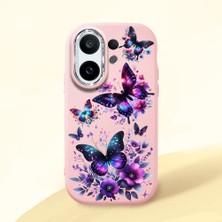 HONTINGA Vivo X200 Fe ile Uyumlu Kılıf Kamera Korumalı Düşüme Önleyici Kamera Koruyucu Pembe Yumuşak Silikon Couple Telefon Kılıfı Kelebek Desenli K4-0382
