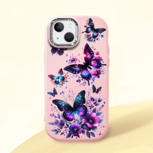 HONTINGA iPhone 14 ile Uyumlu Kılıf Kamera Korumalı Düşüme Önleyici Kamera Koruyucu Pembe Yumuşak Silikon Couple Telefon Kılıfı Kelebek Desenli K4-0382