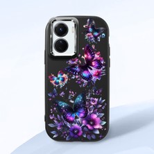 HONTINGA Vivo Y02S ile Uyumlu Kılıf Kamera Korumalı Düşüme Önleyici Kamera Koruyucu Siyah Yumuşak Silikon Couple Telefon Kılıfı Kelebek Desenli K4-0382
