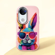 HONTINGA Vivo V50 ile Uyumlu Kılıf Kamera Korumalı Düşüme Önleyici Kamera Koruyucu Pembe Yumuşak Silikon Couple Telefon Kılıfı Tavşan Desenli K4-0381