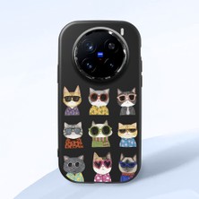 HONTINGA Vivo X200 Pro ile Uyumlu Kılıf Kamera Korumalı Düşüme Önleyici Kamera Koruyucu Siyah Yumuşak Silikon Couple Telefon Kılıfı Kedi Desenli K4-0386