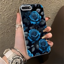 HONTINGA iPhone 7 Plus ile Uyumlu Kılıf Silikon Kenar Sert Arka Kamera Koruyucu Basitlik Anti Düşme Kamera Korumalı Mavi Gül Desen Couple Telefon Kılıfı Kadın ve Erkek Için Uygundur K1-1379
