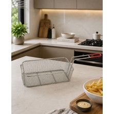 Orsam Tıp 39X14X14 cm 7.5 L Paslanmaz Çelik Ince Telli Fritöz Sepeti – Önden Asmalı Silikon Saplı