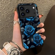 HONTINGA iPhone 17 Pro Max ile Uyumlu Kılıf Silikon Kenar Sert Arka Kamera Koruyucu Basitlik Anti Düşme Kamera Korumalı Mavi Gül Desen Couple Telefon Kılıfı Kadın ve Erkek Için Uygundur K1-1379