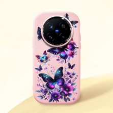 HONTINGA Vivo X200 Pro ile Uyumlu Kılıf Kamera Korumalı Düşüme Önleyici Kamera Koruyucu Pembe Yumuşak Silikon Couple Telefon Kılıfı Kelebek Desenli K4-0382
