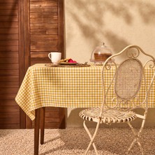 Evidea Soft Dama Masa Örtüsü Pamuk Polyester Materyal Sarı Renk Dikdörtgen Desenli 150X150 cm