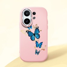 HONTINGA Vivo X200 Fe ile Uyumlu Kılıf Kamera Korumalı Düşüme Önleyici Kamera Koruyucu Pembe Yumuşak Silikon Couple Telefon Kılıfı Kelebek Desenli K4-0383