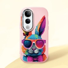 HONTINGA Vivo V50 Lite ile Uyumlu Kılıf Kamera Korumalı Düşüme Önleyici Kamera Koruyucu Pembe Yumuşak Silikon Couple Telefon Kılıfı Tavşan Desenli K4-0381