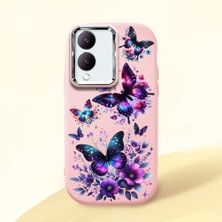 HONTINGA Vivo Y28 ile Uyumlu Kılıf Kamera Korumalı Düşüme Önleyici Kamera Koruyucu Pembe Yumuşak Silikon Couple Telefon Kılıfı Kelebek Desenli K4-0382