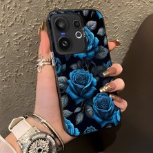 HONTINGA Vivo X200 Fe ile Uyumlu Kılıf Silikon Kenar Sert Arka Kamera Koruyucu Basitlik Anti Düşme Kamera Korumalı Mavi Gül Desen Couple Telefon Kılıfı Kadın ve Erkek Için Uygundur K1-1379