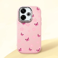 HONTINGA Xiaomi Redmi 13X ile Uyumlu Kılıf Kamera Korumalı Düşüme Önleyici Kamera Koruyucu Pembe Yumuşak Silikon Couple Telefon Kılıfı Çiçekli Desenli K4-0384