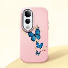 HONTINGA Vivo V50 Lite ile Uyumlu Kılıf Kamera Korumalı Düşüme Önleyici Kamera Koruyucu Pembe Yumuşak Silikon Couple Telefon Kılıfı Kelebek Desenli K4-0383