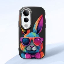 HONTINGA Vivo V50 Lite ile Uyumlu Kılıf Kamera Korumalı Düşüme Önleyici Kamera Koruyucu Siyah Yumuşak Silikon Couple Telefon Kılıfı Tavşan Desenli K4-0381