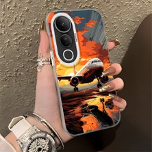 HONTINGA Vivo V50 Lite ile Uyumlu Kılıf Silikon Kenar Sert Arka Kamera Koruyucu Basitlik Anti Düşme Kamera Korumalı Uçak Desen Couple Telefon Kılıfı Kadın ve Erkek Için Uygundur K1-1377