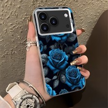 HONTINGA iPhone 17 Pro Max ile Uyumlu Kılıf Silikon Kenar Sert Arka Kamera Koruyucu Basitlik Anti Düşme Kamera Korumalı Mavi Gül Desen Couple Telefon Kılıfı Kadın ve Erkek Için Uygundur K1-1379