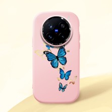 HONTINGA Vivo X200 Pro ile Uyumlu Kılıf Kamera Korumalı Düşüme Önleyici Kamera Koruyucu Pembe Yumuşak Silikon Couple Telefon Kılıfı Kelebek Desenli K4-0383