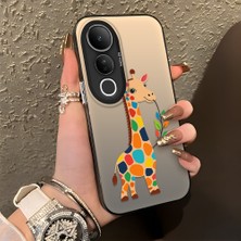 HONTINGA Vivo V50 Lite ile Uyumlu Kılıf Silikon Kenar Sert Arka Kamera Koruyucu Basitlik Anti Düşme Kamera Korumalı Zürafa Desen Couple Telefon Kılıfı Kadın ve Erkek Için Uygundur K1-1386