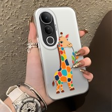 HONTINGA Vivo V50 Lite ile Uyumlu Kılıf Silikon Kenar Sert Arka Kamera Koruyucu Basitlik Anti Düşme Kamera Korumalı Zürafa Desen Couple Telefon Kılıfı Kadın ve Erkek Için Uygundur K1-1386