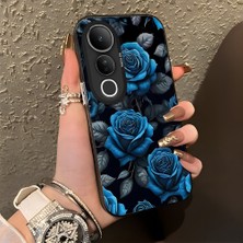 HONTINGA Vivo V50 Lite ile Uyumlu Kılıf Silikon Kenar Sert Arka Kamera Koruyucu Basitlik Anti Düşme Kamera Korumalı Mavi Gül Desen Couple Telefon Kılıfı Kadın ve Erkek Için Uygundur K1-1379