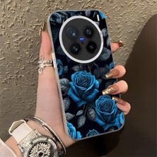 HONTINGA Vivo X200 Pro ile Uyumlu Kılıf Silikon Kenar Sert Arka Kamera Koruyucu Basitlik Anti Düşme Kamera Korumalı Mavi Gül Desen Couple Telefon Kılıfı Kadın ve Erkek Için Uygundur K1-1379