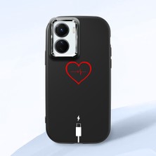 HONTINGA Vivo Y02S ile Uyumlu Kılıf Kamera Korumalı Düşüme Önleyici Kamera Koruyucu Siyah Yumuşak Silikon Couple Telefon Kılıfı Yaratıcı Desenli K4-0387