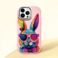 HONTINGA iPhone 13 Pro Max ile Uyumlu Kılıf Kamera Korumalı Düşüme Önleyici Kamera Koruyucu Pembe Yumuşak Silikon Couple Telefon Kılıfı Tavşan Desenli K4-0381