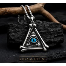 Voyage Accessory Paslanmaz Çelik Gotik Tasarım Triangle Mavi Göz Üçgen Kolye