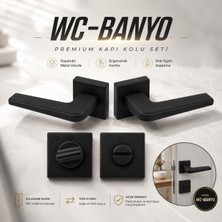 Nzb Wc Banyo Pvc Kapı Kolu 1 Takım Kare Rozetli Mat Siyah Şık Modern Içten Kilitli Kapı Kolları