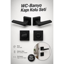 Nzb Wc Banyo Pvc Kapı Kolu 1 Takım Kare Rozetli Mat Siyah Şık Modern Içten Kilitli Kapı Kolları