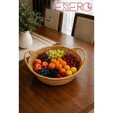 Esero 1033 Hasır Sunum Sepeti Doğal Rattan Dekoratif Meyve Ekmek Servis Sepeti Kulplu Çok Amaçlı Organizer