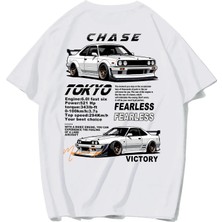 Brz Collection Unisex Oversize Chase Tokyo Fearless T-Shirt (Beyaz)
