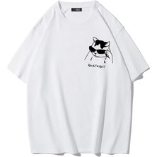 Brz Collection Unisex Oversize Chase Abstract T-Shirt (Beyaz)