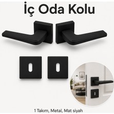 Nzb Mat Siyah Iç Oda Kapı Kolu 1 Takım Kare Rozetli Şık Modern Ahşap Pvc Iç Oda Kapı Kolları