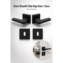 Nzb Mat Siyah Iç Oda Kapı Kolu 1 Takım Kare Rozetli Şık Modern Ahşap Pvc Iç Oda Kapı Kolları