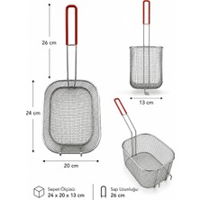 Orsam Tıp 24X20X13 cm 6,24 L Paslanmaz Çelik Ince Telli Fritöz Sepeti – Önden Asmalı Silikon Saplı