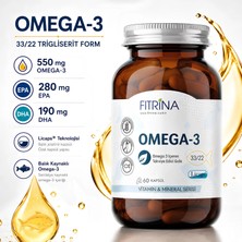 Fıtrina Omega 3 Balık Yağı 60 Kapsül | Trigliserid Form | IFOS Sertifikalı | 550 mg Omega 3 | EPA 280 mg DHA 190 mg