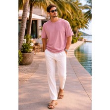 Madmext Erkek Toz Pembe Oversize Fit Basic T-Shirt 6066