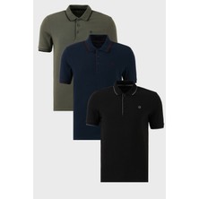 Buratti Pamuklu Slim Fit Şerit Detaylı Düğmeli Polo Yaka 3'lü Paket T Shirt Erkek T Shirt 5902118S3