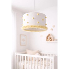 Sefden Lazer Kesim Atölyesi Bebek Odası Avize El Yapımı Çiçekli Kumaş Aydınlatma 30X20 cm Silindir Dekoratif Modern Tasarım