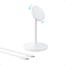 Anker Maggo Kablosuz Şarj Istasyonu, 15W, Magsafe Uyumlu, Usb-C Kablolu Stand, Adaptör Dahil Değildir, Beyaz - A25X1