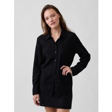 Gap Kadın Siyah Oversized Keten Karışımlı Easy Gömlek