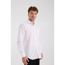 Aclub AC10065 Poplin Pamuk Karışımlı Regular Fit Beyaz Klasik Yaka Erkek Düz Gömlek