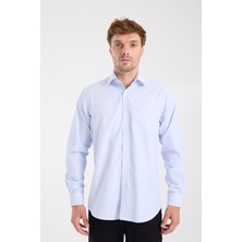 Aclub AC10075 Poplin Pamuk Karışımlı Regular Fit Açık Mavi Klasik Yaka Erkek Çizgili Gömlek