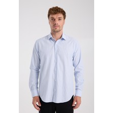 Aclub AC10080 Oxford Pamuk Karışımlı Slim Fit Açık Mavi Klasik Yaka Erkek Çizgili Gömlek