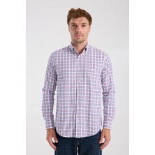 Aclub AC10083 Oxford Pamuk Karışımlı Slim Fit Kırmızı Düğmeli Yaka Erkek Kareli Gömlek