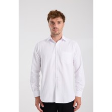 Aclub AC10067 Armür Pamuk Karışımlı Regular Fit Beyaz Klasik Yaka Erkek Düz Gömlek