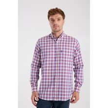 Aclub AC10087 Poplin Pamuklu Regular Fit Kırmızı Düğmeli Yaka Erkek Kareli Gömlek