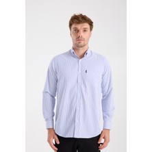 Aclub AC10074 Twill Pamuk Karışımlı Regular Fit Lacivert Düğmeli Yaka Erkek Çizgili Gömlek